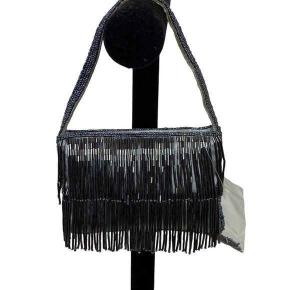 Women's Dressy Silver Grey Evening Bag with Beads - Picture 6 of 12